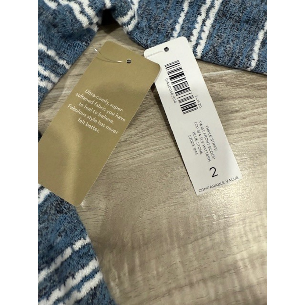 NWT Chico's Women's Triple Stripe Twist Front 3/4 Sleeve Top-Size 2= US 12 Lg. - Picture 11 of 14